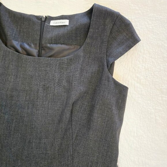 Calvin Klein Women's Career Mini Dress Size Large Charcoal Grey Cap Sleeves Work - Picture 2 of 15